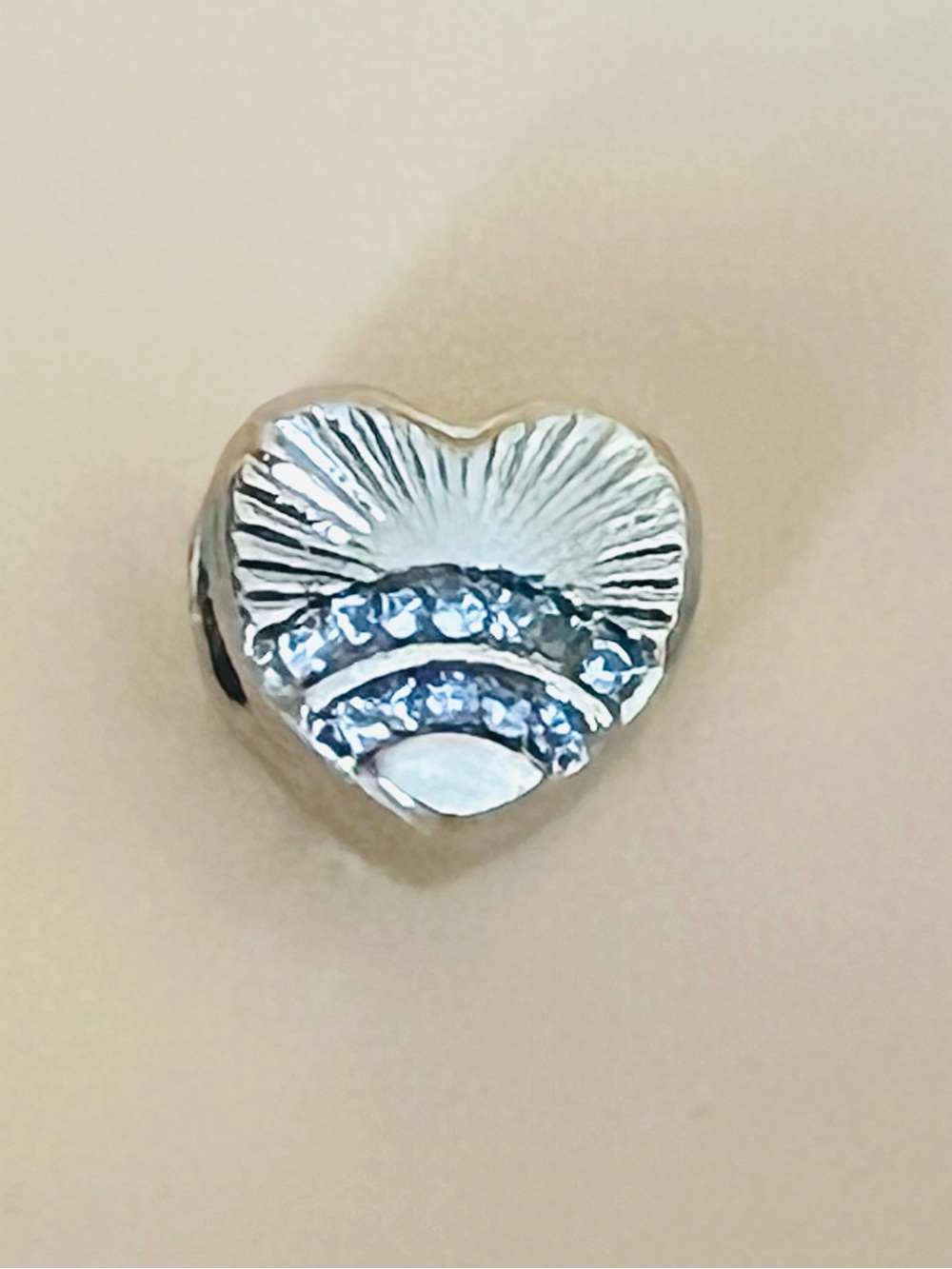 Gold plated paved heart charm, European beads, fits Pandora